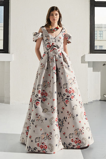 Rochie Magritte lunga, de seara, din tafta, tip printesa, cu maneci ample scurte, R10H23