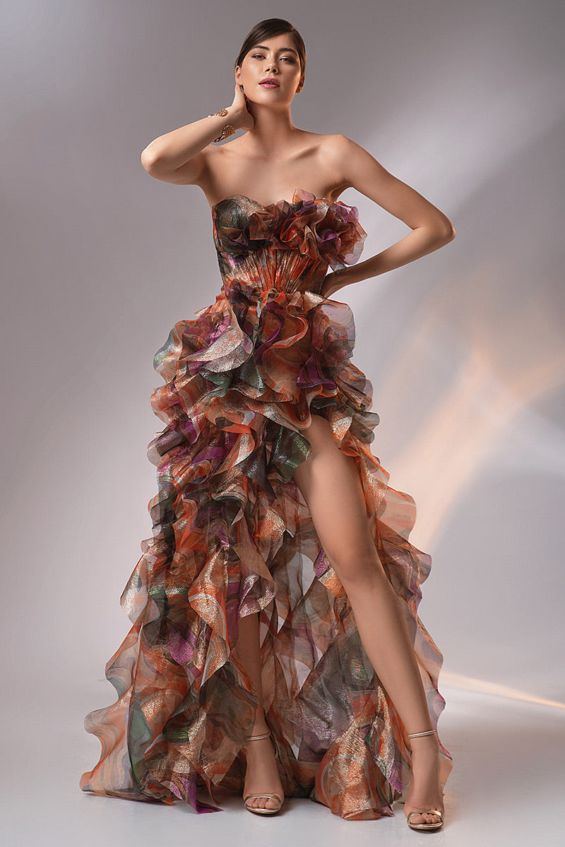 Rochie lunga de seara cu corsaj  R10h24 din tafta Elaine