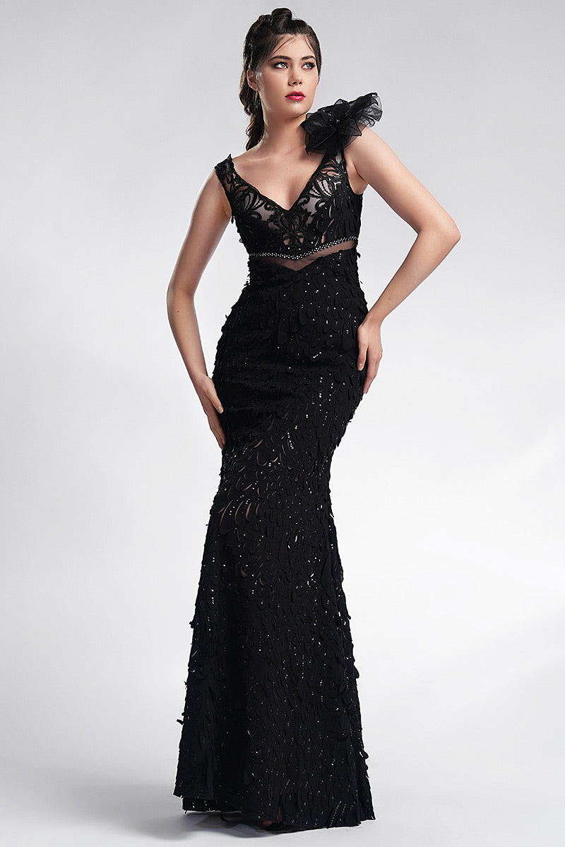 Rochie neagra de seara lunga tip sirena Astrid