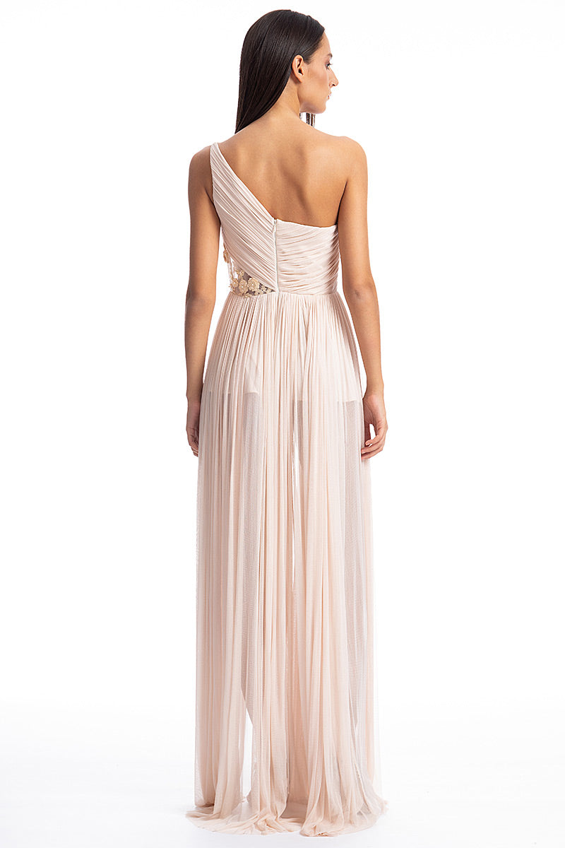 Rochie lunga de seara, eleganta din matase asimetrica si slit Rose