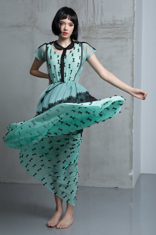 Rochie de de zi din matase si dantela R12S17