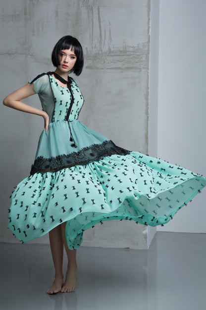 Rochie de de zi din matase si dantela R12S17