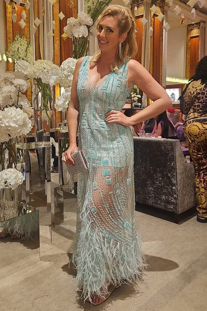 Rochie lunga de seara cu maneci scurte  din broderie manuala eleganta Liona