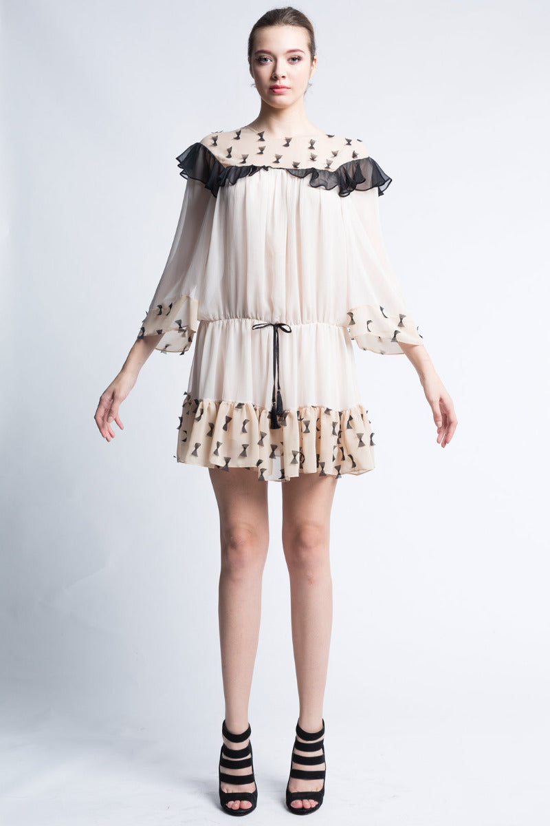 Rochia de matase de zi cu broderie  R13S17