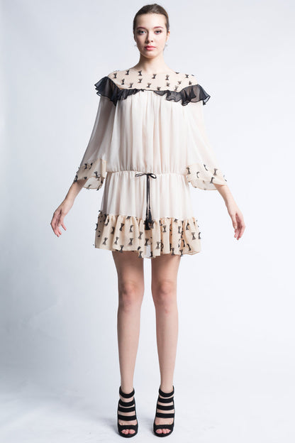 Rochia de matase de zi cu broderie  R13S17