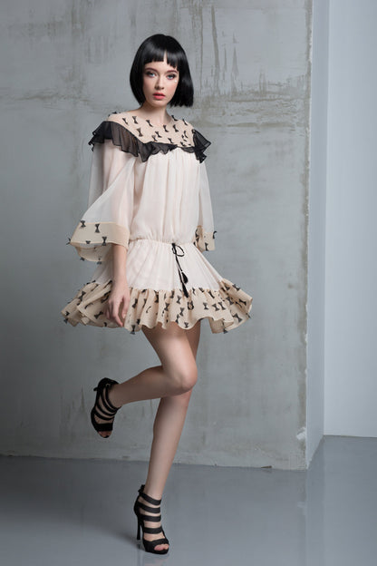 Rochia de matase de zi cu broderie  R13S17