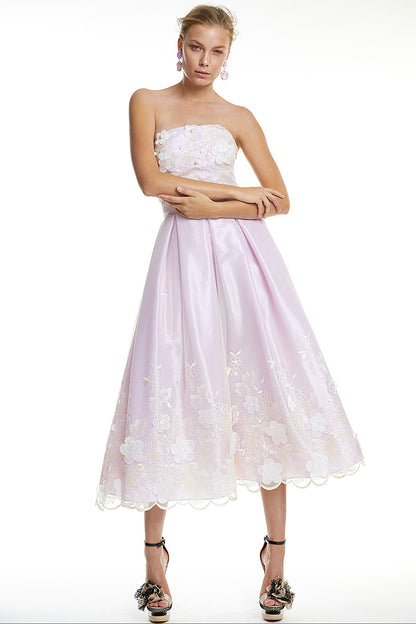 Rochie eleganta midi cu corset si dantela cu flori. Lilly