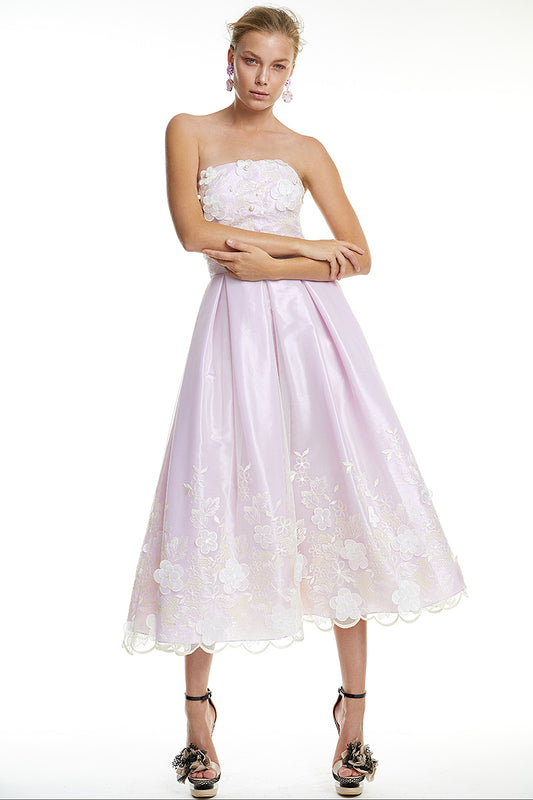 Rochie eleganta midi cu corset si dantela cu flori. Lilly