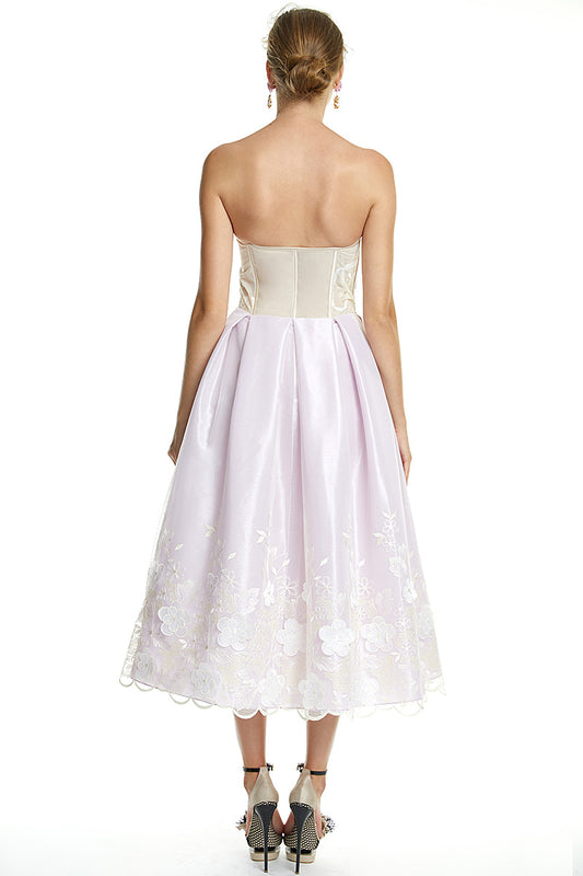 Rochie eleganta midi cu corset si dantela cu flori. Lilly