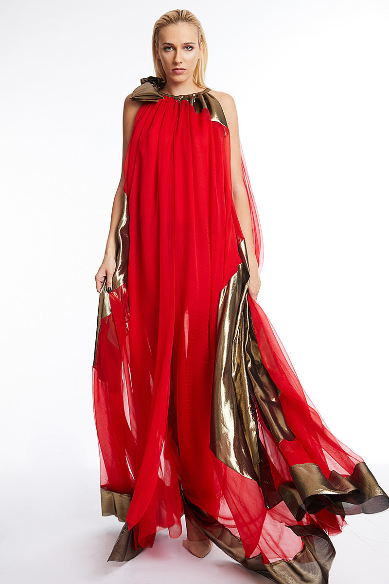 Daphne rochie lunga, larga din matase si gold