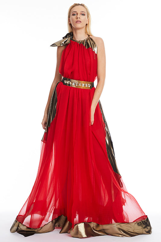 Daphne rochie lunga, larga din matase si gold