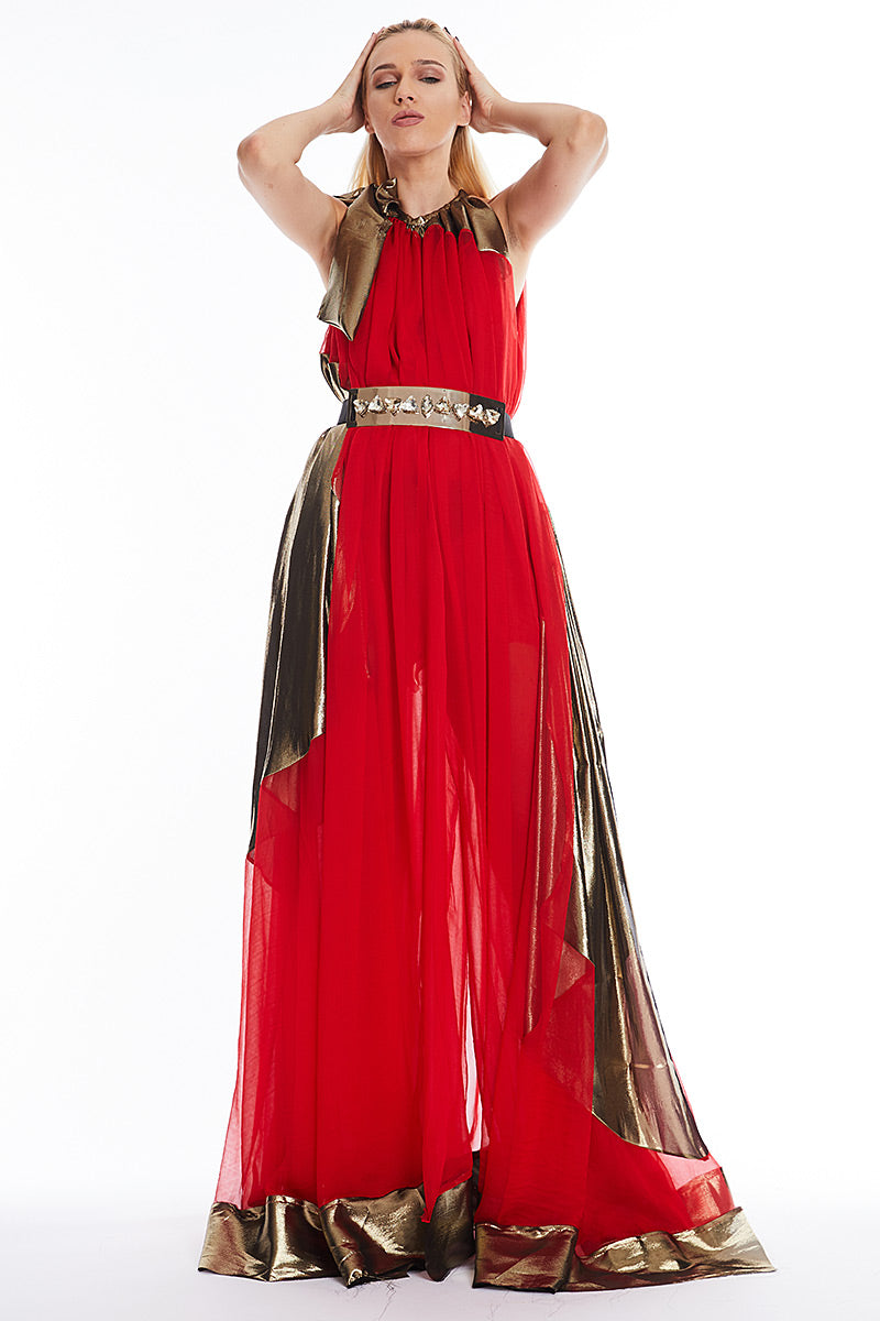 Daphne rochie lunga, larga din matase si gold