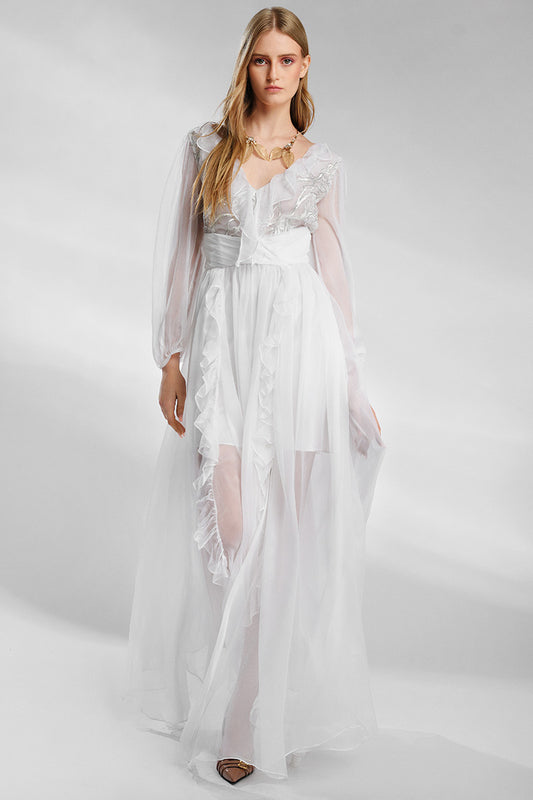 Rochie de mireasa din matase naturala si dantela Dora