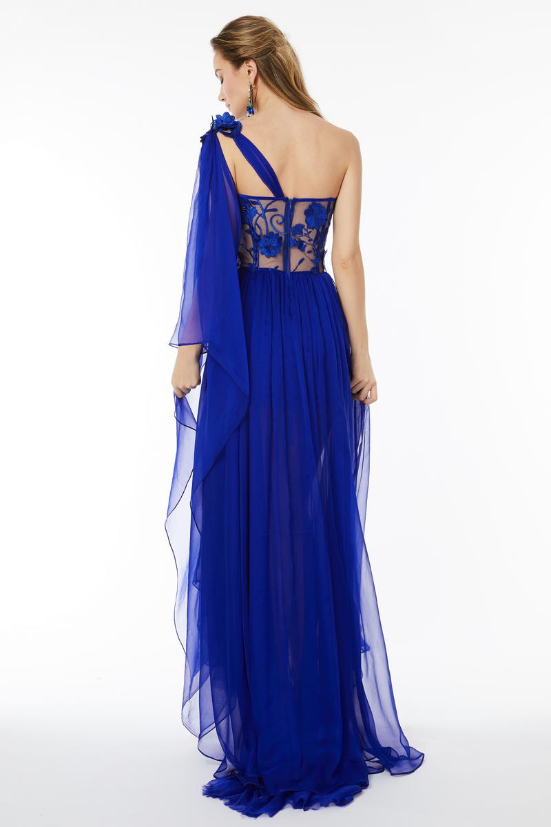Rochie asimetrica din matase naturala, cu corsaj si bretea asimetrica R14H21