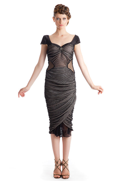 Rochie midi de plasa cu dantela, mulata Diva