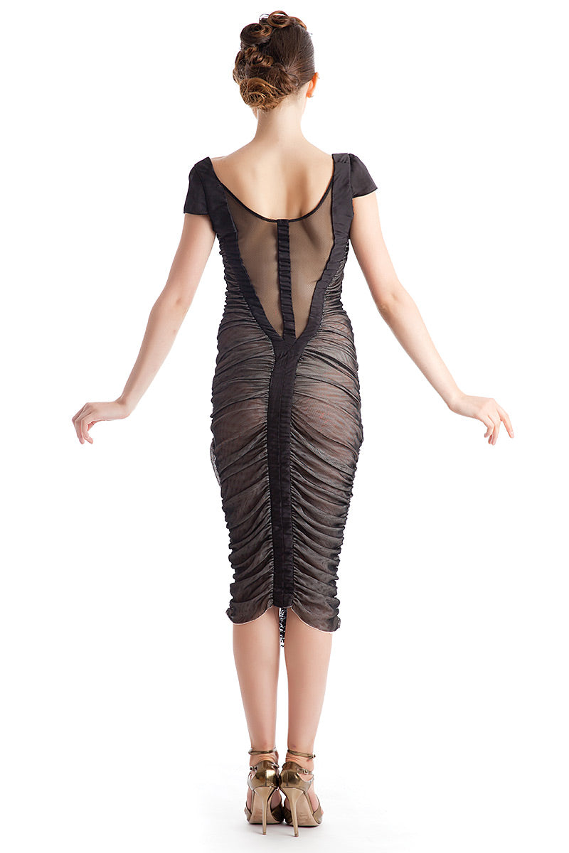 Rochie midi de plasa cu dantela, mulata Diva