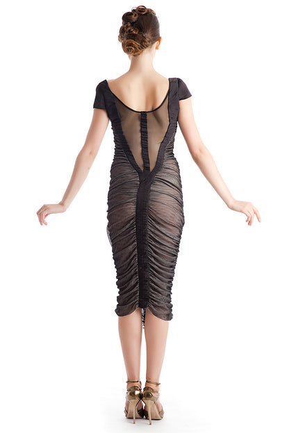 Rochie midi de plasa cu dantela, mulata Diva