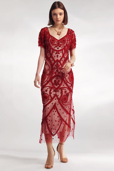 Rochie de seara, midi brodata manual, Florenta