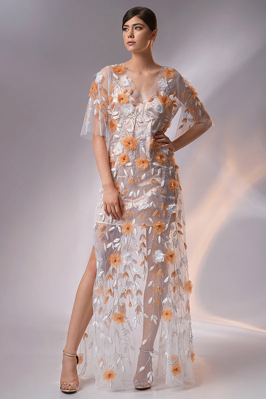 Rochie de seara lunga brodata manual R16H24 Eden