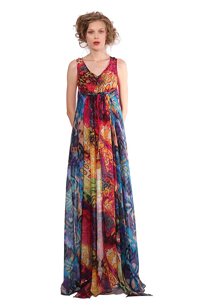 Rochie lunga de matase naturala imprimata R16S14