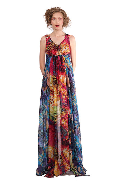 Rochie lunga de matase naturala imprimata R16S14