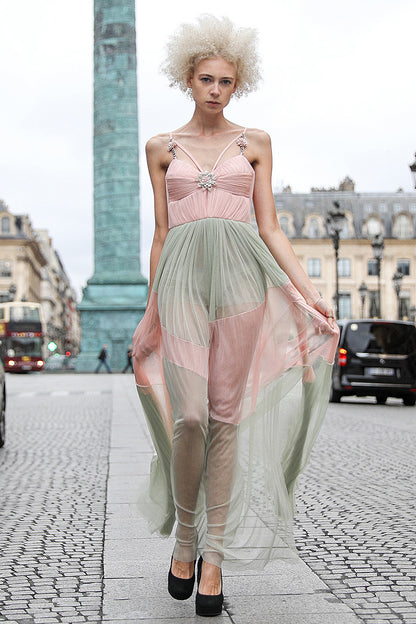 Rochie din matase naturala lunga cu corsaj si bretele  Athena