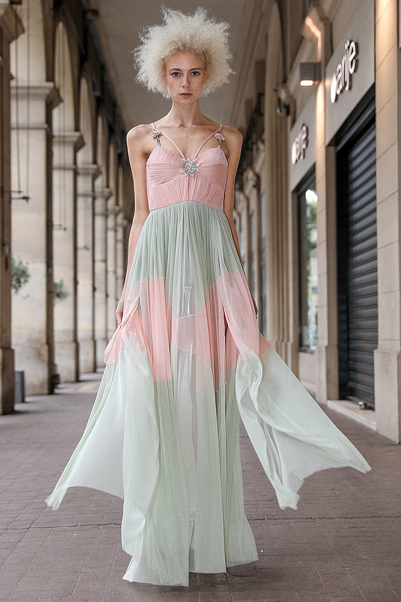 Rochie din matase naturala lunga cu corsaj si bretele  Athena