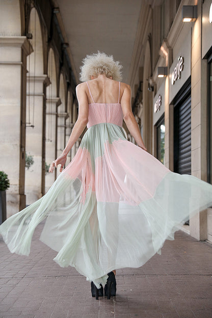 Rochie din matase naturala lunga cu corsaj si bretele  Athena