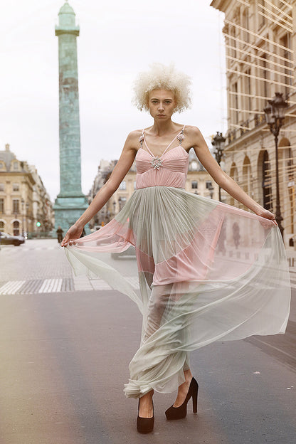 Rochie din matase naturala lunga cu corsaj si bretele  Athena