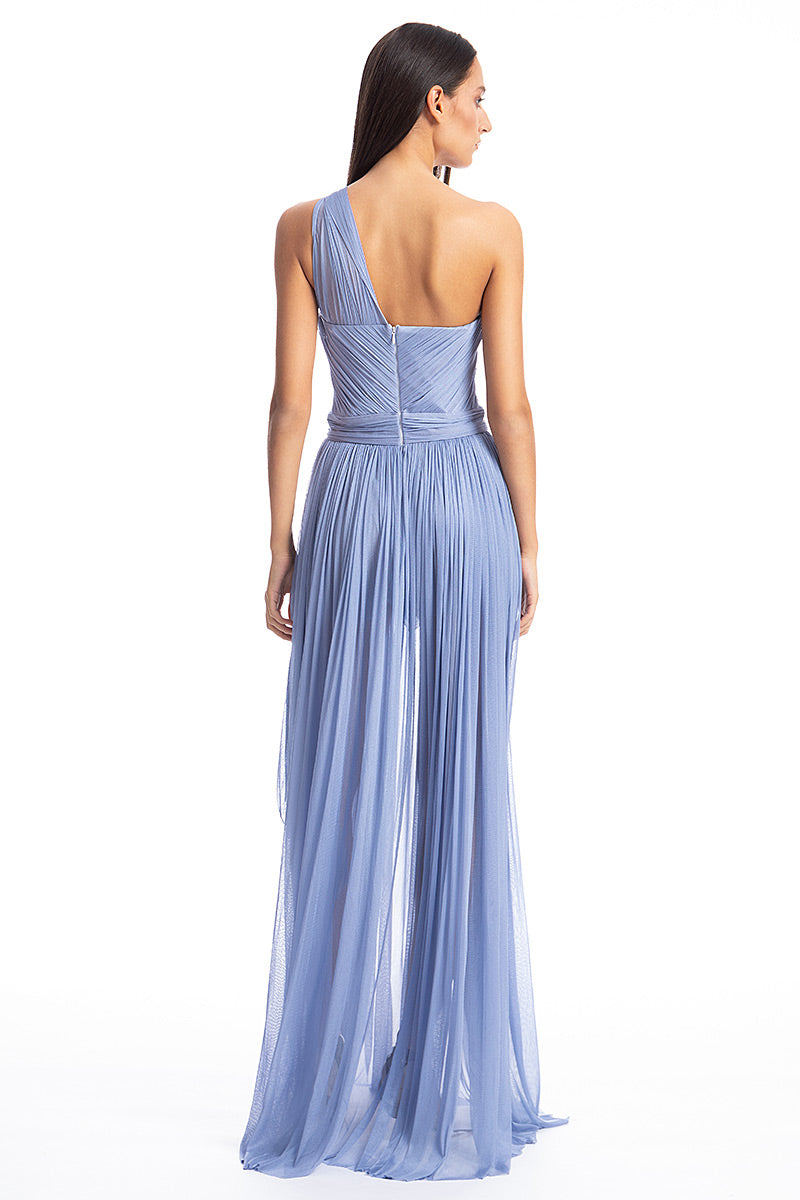 Rochie lunga de matase naturala, asimetrica, cu corset R16S19