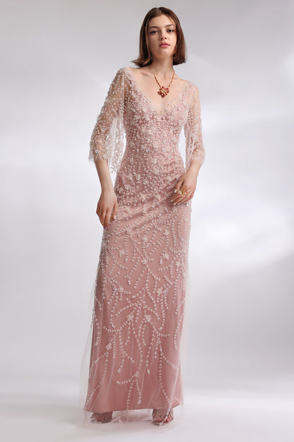 Rochie lunga, brodata manual, din cristale, Corsica