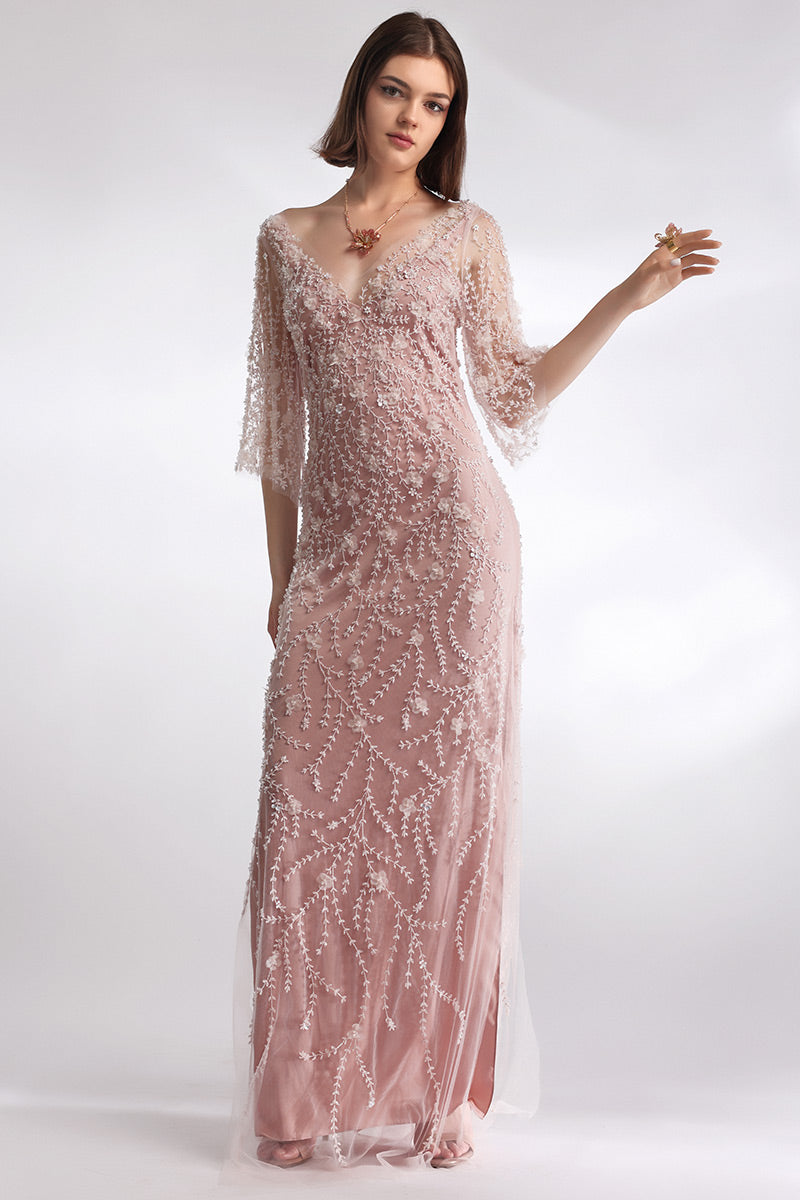 Rochie lunga, brodata manual, din cristale, Corsica