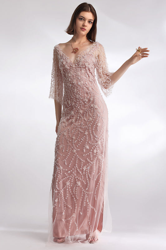 Rochie lunga, brodata manual, din cristale, Corsica