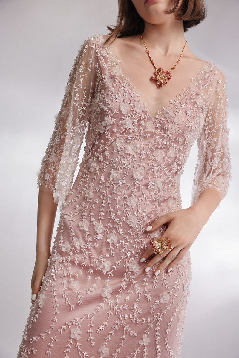 Rochie lunga, brodata manual, din cristale, Corsica