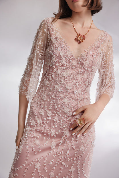 Rochie lunga, brodata manual, din cristale, Corsica