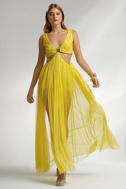 Rochie de ocazie lunga din dantela si matase, Trea, R18s24