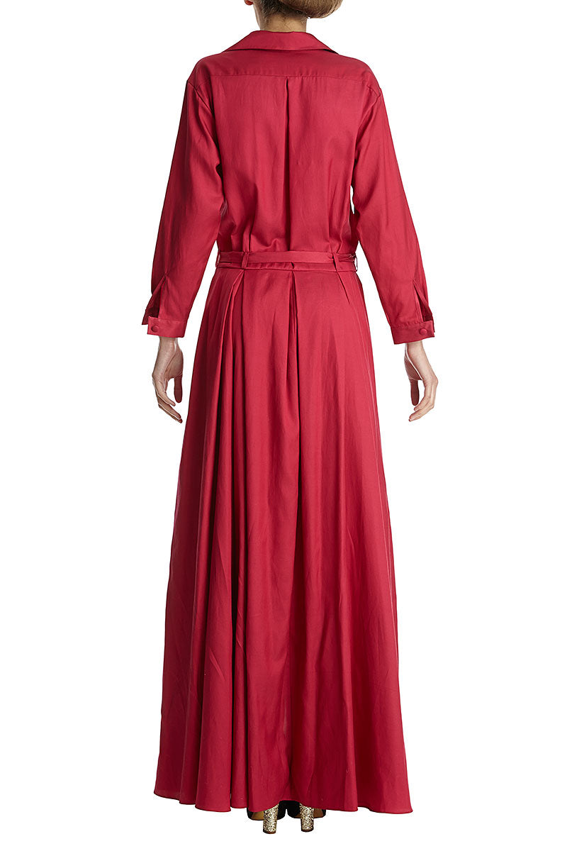 Rochie lunga de zi de matase si lana, cu maneci lungi R1H17