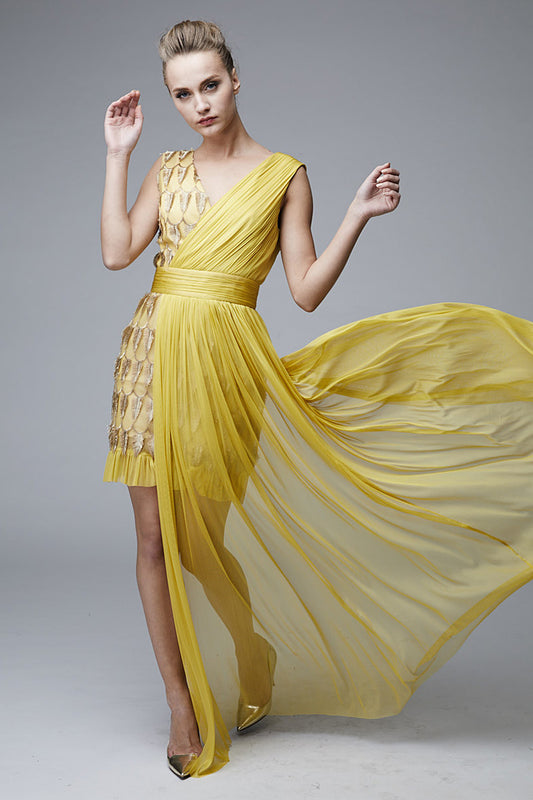 Rochie scurta de ocazie asimetrica din matase naturala si dantela R1S17