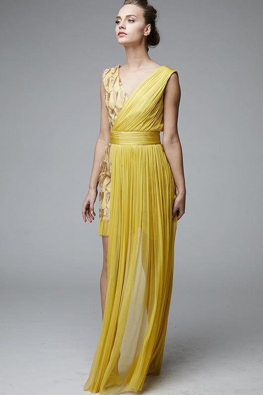 Rochie scurta de ocazie asimetrica din matase naturala si dantela R1S17