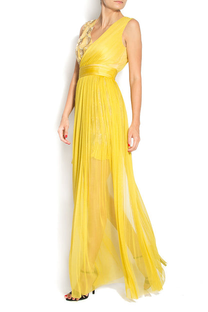 Rochie scurta de ocazie asimetrica din matase naturala si dantela R1S17