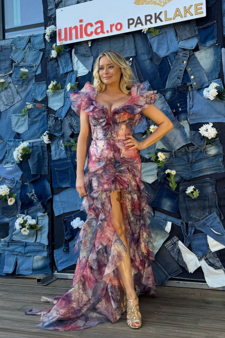 Rochie de seara lunga cu volane si corset, R1S24 Magnolia