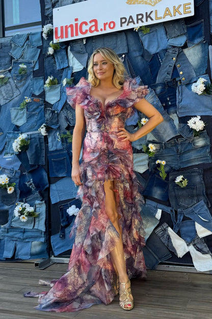 Rochie de seara lunga cu volane si corset, R1S24 Magnolia