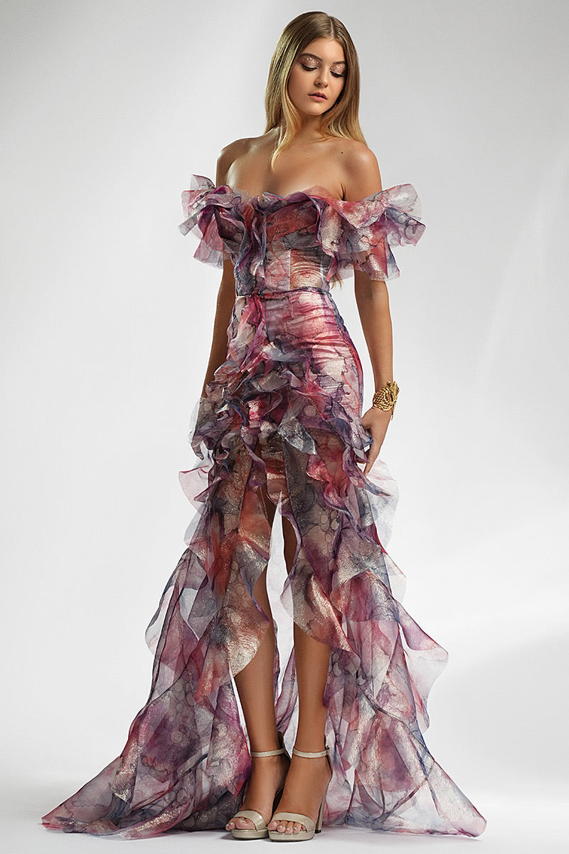 Rochie de seara lunga cu volane si corset, R1S24 Magnolia