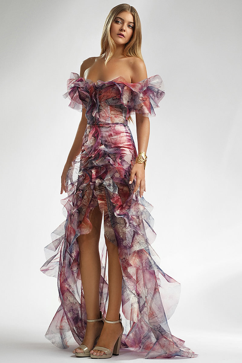 Rochie de seara lunga cu volane si corset, R1S24 Magnolia