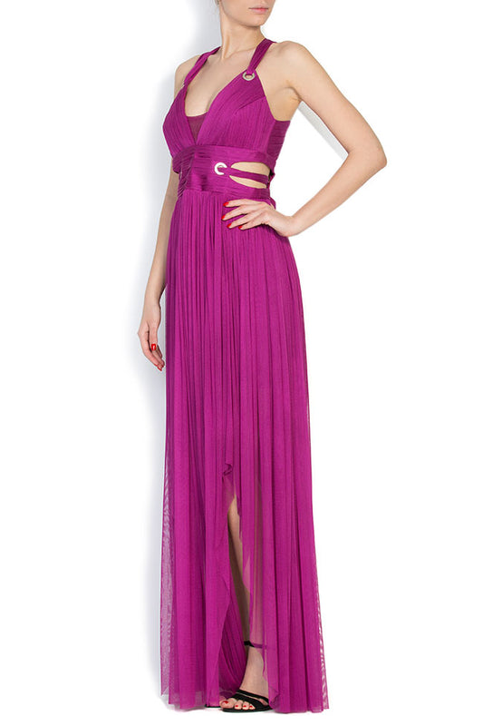 Rochie de ocazie, de matase naturala cu asimetrii si slit pe picior MAUVE