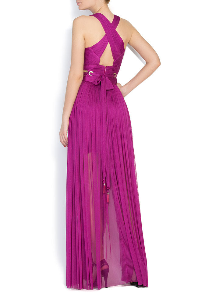 Rochie de ocazie, de matase naturala cu asimetrii si slit pe picior MAUVE