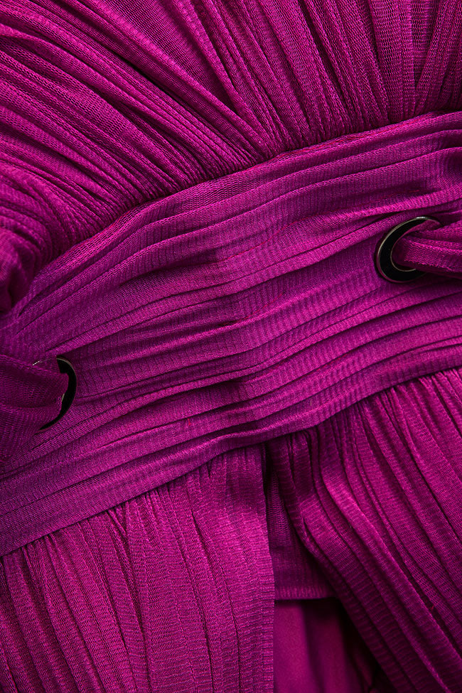Rochie de ocazie, de matase naturala cu asimetrii si slit pe picior MAUVE