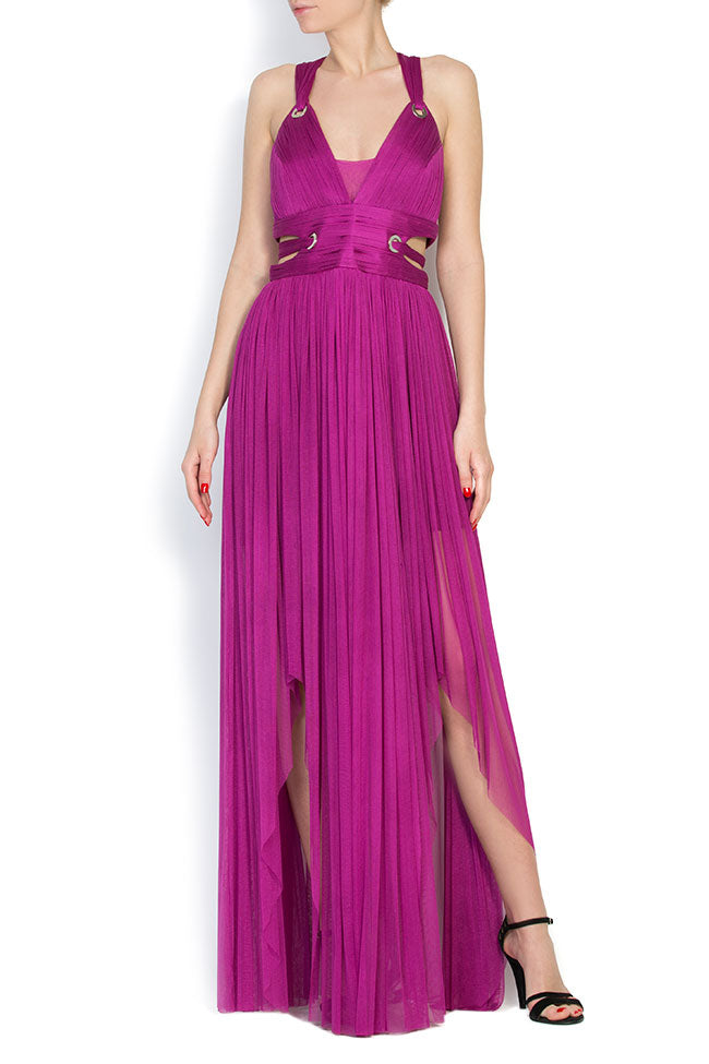 Rochie de ocazie, de matase naturala cu asimetrii si slit pe picior MAUVE