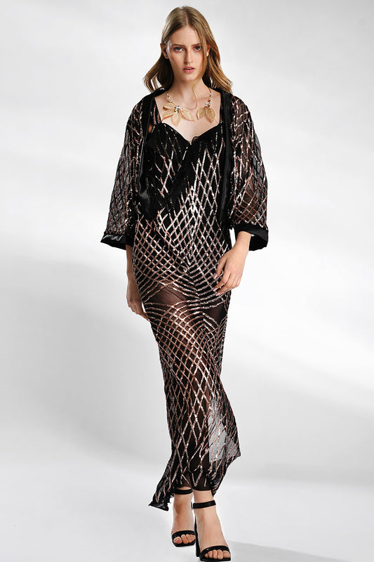 Rochie de seara cu paiete si bolero Gold