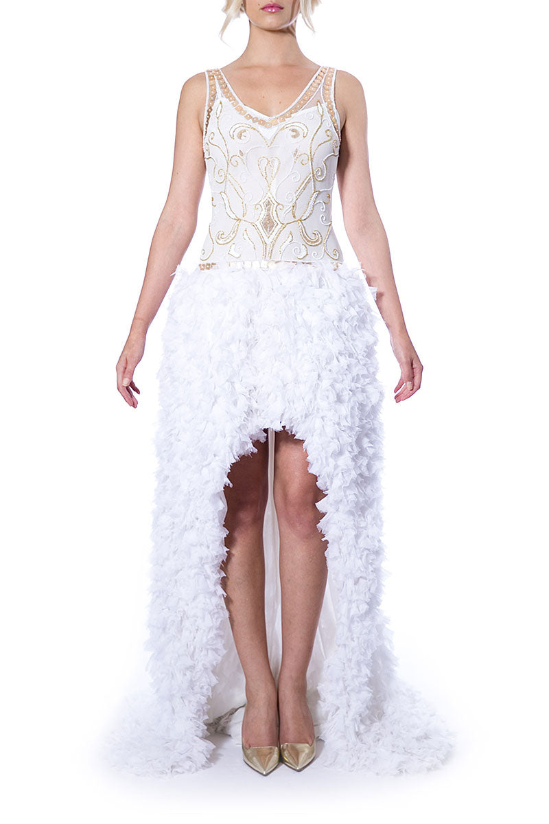 Rochie de mireasa asimetrica din broderie manuala, Rosalba